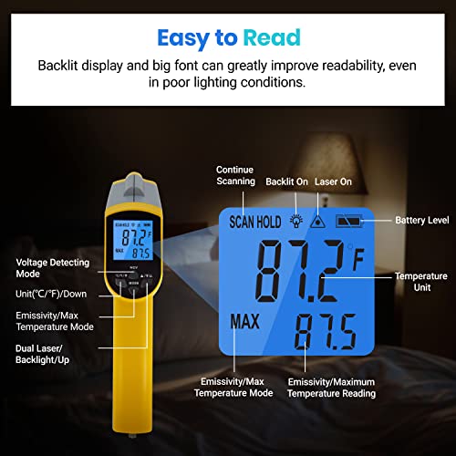 Etekcity Dual Laser Infrared Thermometer Temperature Gun, -58°F ~1022°F - color: Yellow 2 Laser, style: Classic