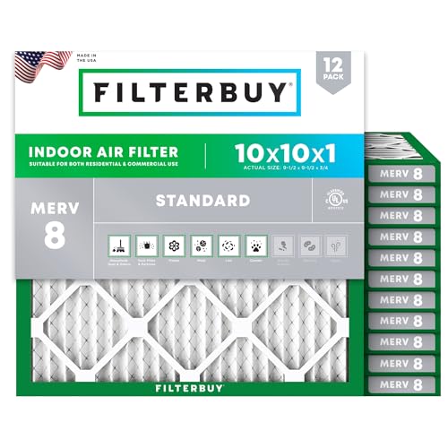 Filterbuy 10x10x1 Air Filter MERV 8 Dust & Allergy Defense (12-Pack) - size: 10x10x1