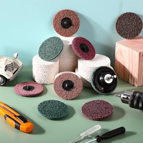 Landical 60 Pcs 3 Inch Lock Sanding Discs Surface Conditioning Disc with 1/4" Holder for Die Grinder Surface Polish Burr Rust Paint Removal(Multicolor,Medium, Course,fine Grit)