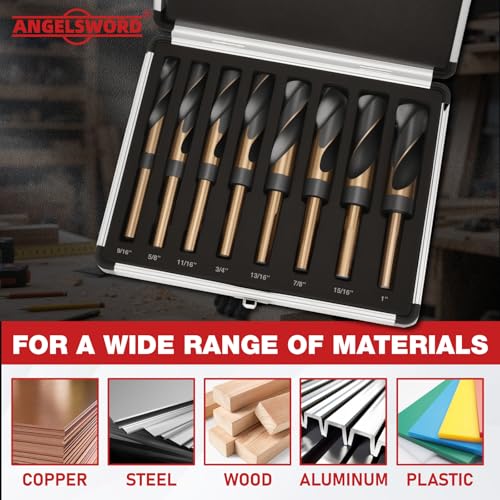 ANGELSWORD 8 pcs Reduced Shank Drill Bit for Hard Wood, Mild Steel, Metal - size: A. 9/16-1 inch
