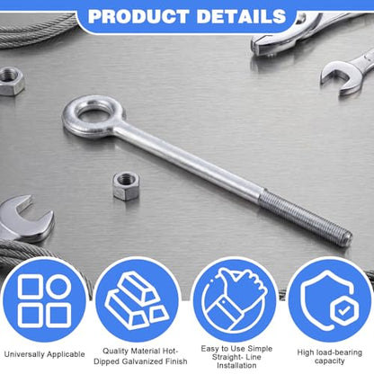 LEIFIDE 8 Pack 3/4'' x 12" Eye Bolt with Nut Rigging Hot Dipped Galvanized Eye Bolt 5200 lb Working Load Limit for Wood Anchoring Chain and Wire Rope - size: 3/4'' x 12"