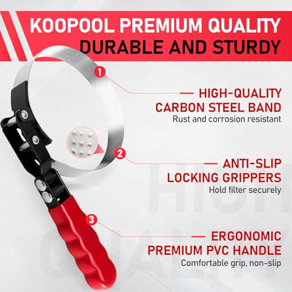 KOOPOOL 8Pc Oil Filter Wrench Set – Fits 2-3/4" to 5-1/4"