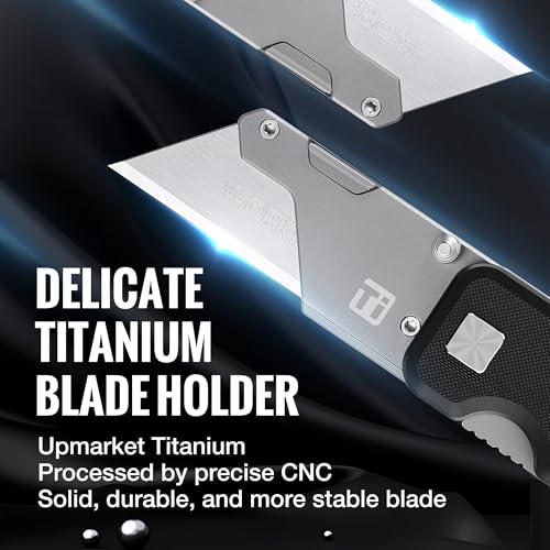 WORKPRO Premium Titanium Utility Knife, CNC Unibody, Lightweight G-10Handle Folding Box Cutter, Quick Change Blade Razor Knife,Ideal Gifts for Men Women, with 10 Extra Blades - color: Black