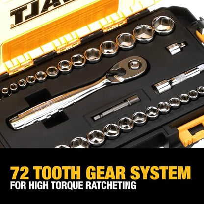 DEWALT Socket Set, 1/4-Inch & 3/8-Inch Drive, SAE/Metric, 34-Piece (DWMT73804)