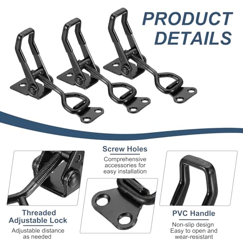 HARFINGTON 2pcs Adjustable Toggle Clamp M6 x 34mm 396lbs Holding Capacity 4002 Style Quick Release Pull Latches Clamps Hasp for Smoker Lid Jig Tool Box Case, Black - color: Black, size: M6 x 34mm + 396lbs