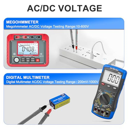1000V Megohmmeter 0.1MΩ-20GΩ Insulation Resistance Tester and 2000 Counts Digital Multimeter AC/DC Voltage Tester with Auto-Range, Backlight LCD, Data Hold for Household Electrical Maintain