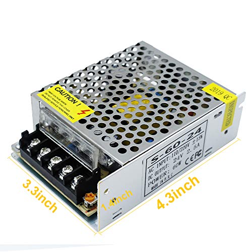 inShareplus 24V 2.5A 60W, DC Universal Regulated Switching Power Supply, Converter AC 100-240V to DC 24 Volt LED Driver, Transformer,Adapter for LED Strip Light, Computer Project - style: 24V 60W