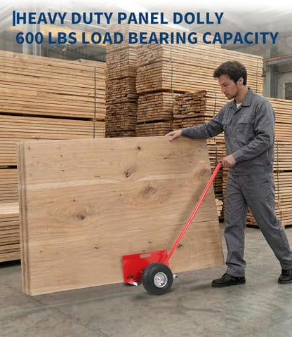 Garvee Panel Dolly with Extended Handle, 660 LBS Capacity, Heavy Duty Drywall Cart with 10" Solid Rubber Wheels, Panel Cart for Sheetrock Plywood & Doors Transport - color: Red