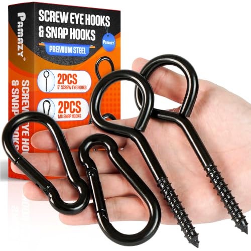2Pcs 5” Heavy-Duty Screw Eye Hooks+2Pcs M8 Snap Hooks, Eyelet Screw-In Hook