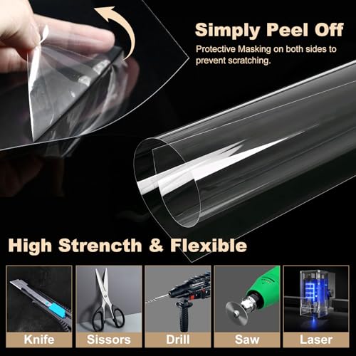 Clear Flexible Plastic Sheets, Set of 10 PET Sheets 12"×12"×0.02"