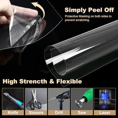 Clear Flexible Plastic Sheets, Set of 10 PET Sheets 12"×12"×0.02"