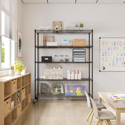 UltraDurable 5-Tier NSF Steel Wire Shelving, 60"W x 24"D x 76"H, Black - color: Black, size: 5-Tier Shelving, 60" W x 24" D
