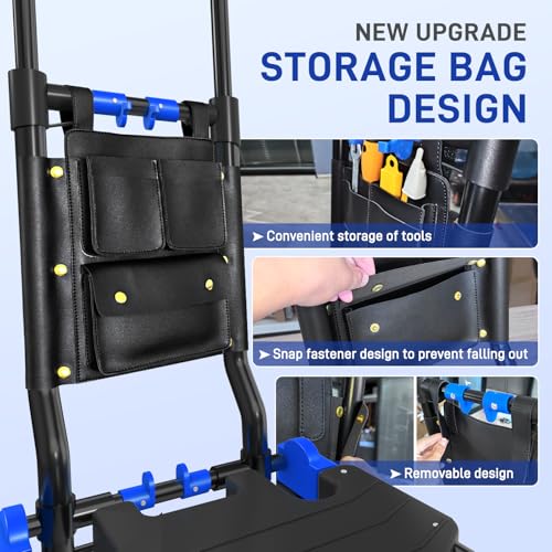 Folding Hand Truck, 2 in 1 Portable Heavy Duty Carrying Moving Dolly Cart with 4 Foldable Wheels and Retractable Handle Duty 330lbs (Blue) - color: Blue-c