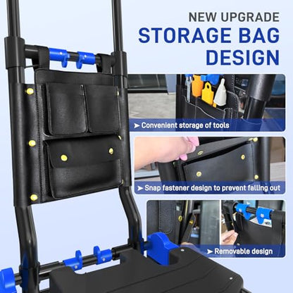 Folding Hand Truck, 2 in 1 Portable Heavy Duty Carrying Moving Dolly Cart with 4 Foldable Wheels and Retractable Handle Duty 330lbs (Blue) - color: Blue-c