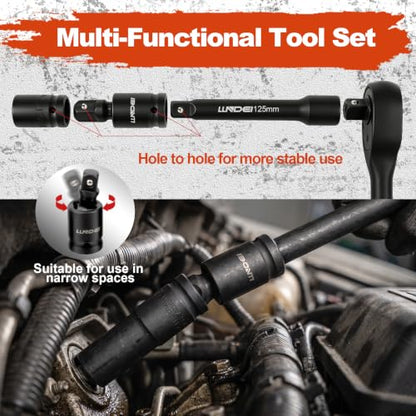 LLNDEI 1/2" Drive Socket Set 72Pcs 6 & 12-Point SAE/Metric CR-V - size: 72pcs 1/2 Inch Drive Socket Set