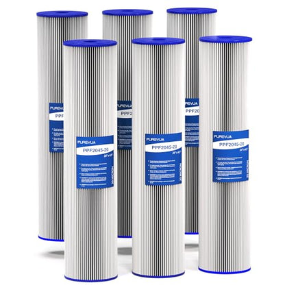 20" x 4.5" Pleated Sediment Water Filter Cartridge 20 Micron 6-Pack - size: 6 Count (Pack of 1), style: 20 Micron