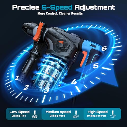 Seesii 13 Amp SDS-Plus Rotary Hammer Drill for Concrete, 6J, 4 Functions