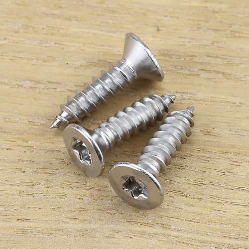 #6 x 1 Flat Head Torx Drive Self Tapping Screws for Wood and Sheet Metal, 304 Stainless Steel 18-8, Corrosion Resistant Countersunk Star Drive Head Screws, Pack of 100 - size: #6 x 1"
