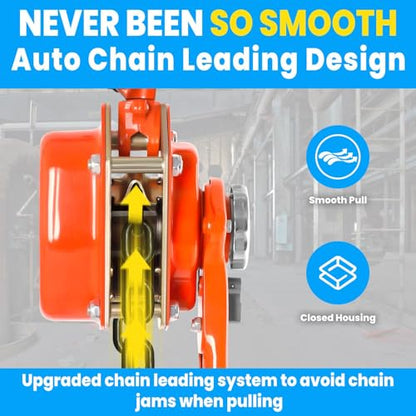 3 Ton Chain Hoist Come Along Winch Heavy Duty, 6600 LBS Capacity G80 Galvanized Chain Come Along, 10FT Lift Double-Pawl Brake Chain Fall Lever Hoist for Industrial Construction Warehouse