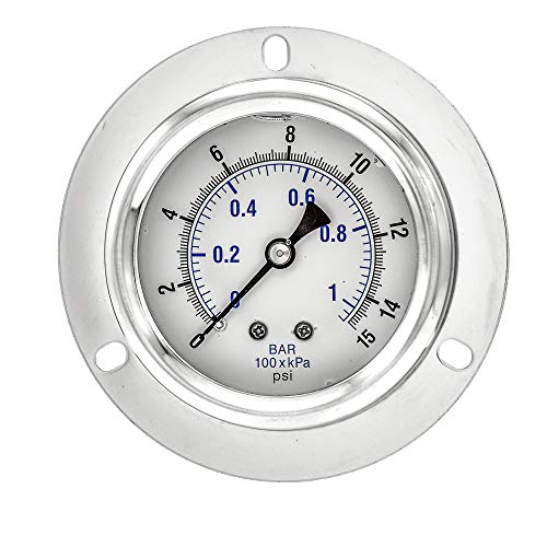 PIC Gauge PRO-204L-254C Glycerin Filled Industrial Front Flanged Panel Mount Pressure Gauge with Stainless Steel Case, Brass Internals, Plastic Lens, 2-1/2" Dial Size, 1/4" Male NPT, 0/30 psi - style: 0 - 30 PSI