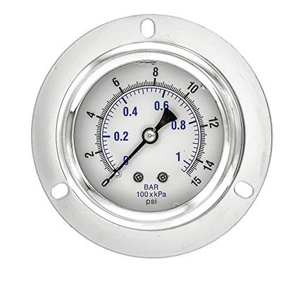 PIC Gauge PRO-204L-254C Glycerin Filled Industrial Front Flanged Panel Mount Pressure Gauge with Stainless Steel Case, Brass Internals, Plastic Lens, 2-1/2" Dial Size, 1/4" Male NPT, 0/30 psi - style: 0 - 30 PSI