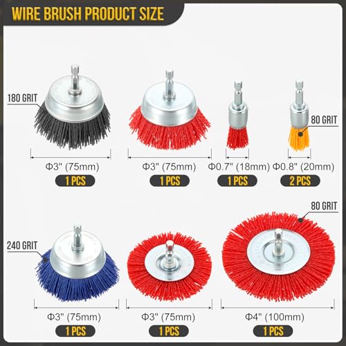 DTGN 8 Pcs Wire Wheel Cup Pen Brush Set for Drill with 1/4 Inch Hex Shank