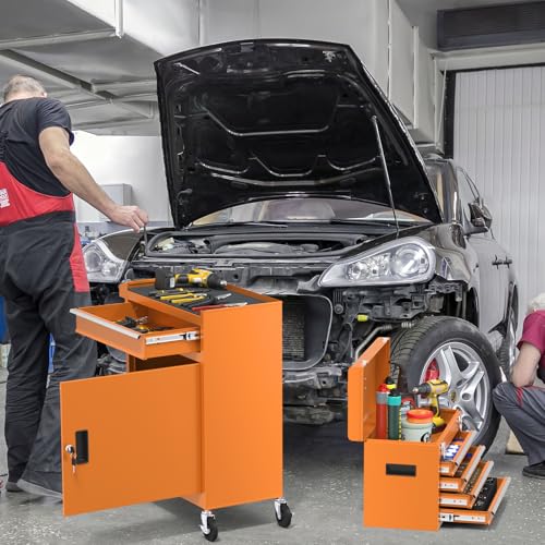 Rolling Tool Box with Wheels, 5-Drawer High Capacity Tool Chest with Wheels, Removable Storage Toolbox with Lock for Garage, Workshop (Orange) - color: Orange, size: 5-drawer