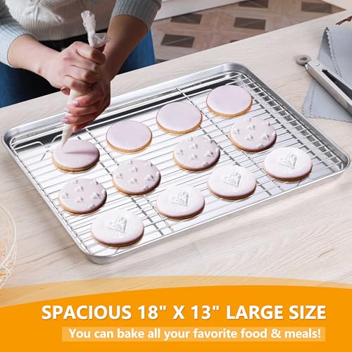 Homikit 18x13 Inch Stainless Steel Baking Half Sheet with Cooling Rack Set - size: 17.6x13x1