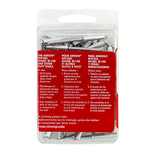 Arrow RLA3/16IP Long Aluminum 3/16-Inch Pop Rivets for Metal, Fabric, Leather, and Auto Repair, 50-Pack - size: 3/16 in. x 1/2 in.
