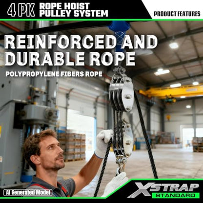 XSTRAP STANDARD Heavy-Duty 2,000 LB Breaking Strength 50 FT Rope Hoist - color: 50ft Black Standard