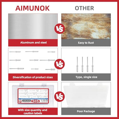 Aluminum Pop Rivets Assortment Kit Blind Rivets for Metal, Furniture, Automotive, Instrument 505 Set