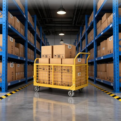 YOHKOH 5-in-1 Heavy-Duty Folding Platform Truck Cart with Removable Cage - 1800lbs Load, Mesh Panel Utility Dolly/Flatbed/U-Boat/Dolly, Commercial Grade Hand Truck (Yellow) - color: Yellow, size: 5-in-1 Cart