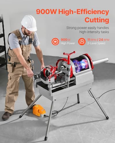 VEVOR Electric Pipe Threader Machine, 900W 2-Speed Threading Cutting Machine, 1/2 to 4 inch Pipes Threading Cutter Tool with Foot Pedal for Plumbing, Automotive Repairs, Metalworking - size: 1/2" - 4"