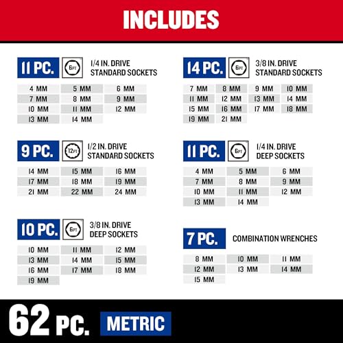 CRAFTSMAN 189 Piece Mechanics Tool Set, 1/4, 3/8 and 1/2 Inch Drive Socket Wrench Set with Thinner Ratchet, Steel 6 and 12-Point Sockets, Wrenches, Hex Keys and Specialty Bits, 90-Tooth (CMMT12134) - style: New 189 Piece Set