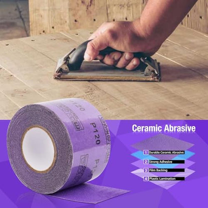 180 Grit PSA Purple Ceramic Sandpaper Roll 2-3/4x20 Yards Film Sanding Roll - style: 180 Grit
