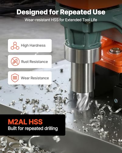VEVOR Annular Cutter Set, 5 pcs Weldon Shank Mag Drill Bits Kit, 1" Cutting Depth, 1/2", 5/8", 1" Cutting Diameter, HSS, 3 Drill Bits with 2 Pilot Pins and 3 Plastic Cases, for Magnetic Drills, Steel - size: 1/2" - 1" * 1"