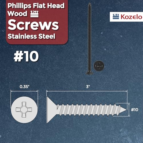 50pcs Phillips Wood Screws #10x3 304 Stainless Steel Black - color: Black, size: #10x3"