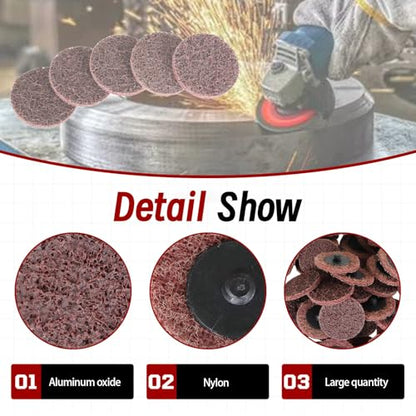 findmall 50Pcs 2 Inch Maroon Quick Change Surface Prep Conditioning Discs, Medium Grit for Cleaning, Finishing and Deburring on All Metals (Pack of 2) - size: 2 inches (Pack of 2)