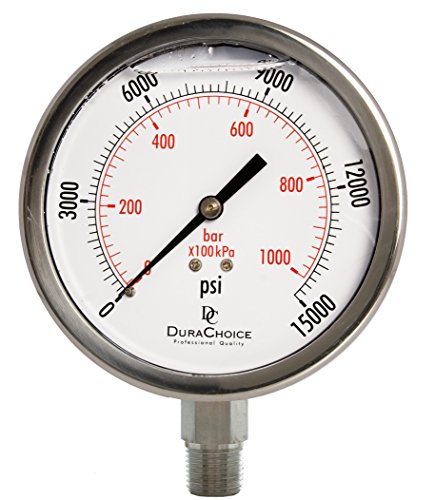 4" SS Oil Filled Pressure Gauge, 3/8" NPT Lower Mount, 15,000 PSI - size: [0-15,000 PSI]