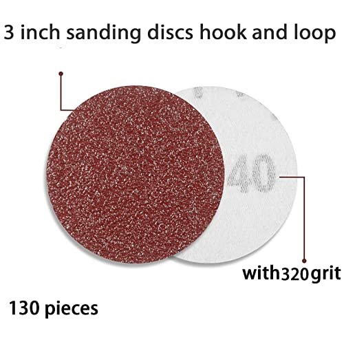 130 PCS 3 Inch Sanding Discs, MAPRIAL 3 Inch 320 Grit Sandpaper Hook and Loop Sanding Disc Assortment for Drill Sander Grinder Rotary Tools, Woodworking, Wood Furniture, Metal - size: 3 inch - 320 grit
