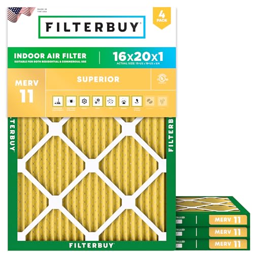 Filterbuy 16x20x1 Air Filter MERV 11 Pet & Allergy Defense (4-Pack) - size: 16x20x1