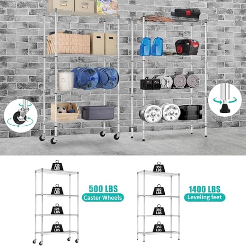 Meet perfect 4-Tier Wire Shelving Unit with Wheels, 36x14x62 in Chrome - color: Chrome, size: 4-Tier, 62"H × 36"W × 14"D