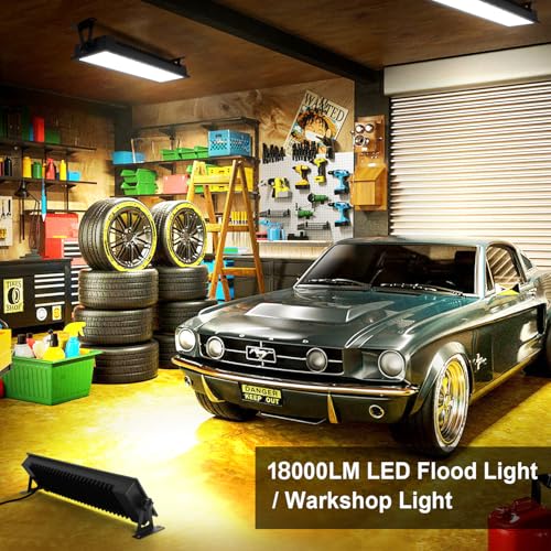 FastDeng LED Shop Light, 150W 18000lm 5000K Daylight LED Garage Light, IP66 Waterproof Outdoor Flood Light with US Plug 10FT Cord and Switch for Workshop Yard Factory Area High Bay Lighting - size: 1 Pack