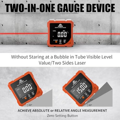 Coobeast Digital Angle Finder with Dual Laser 4-side Magnetic Angle Gauge - color: Orange