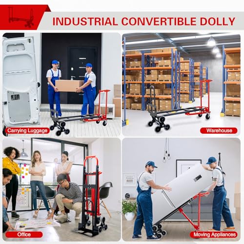 3 in 1 Stair Climbing Dolly Cart with Wheels 1000LBS(Red) - color: Red