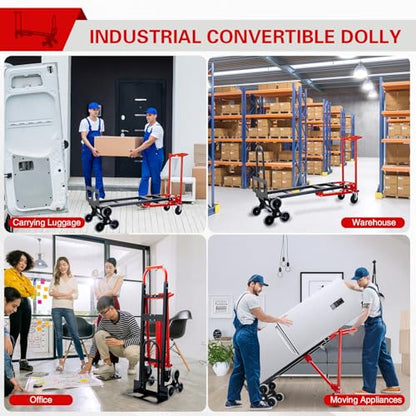 3 in 1 Stair Climbing Dolly Cart with Wheels 1000LBS(Red) - color: Red