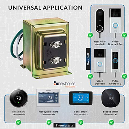 Newhouse Hardware 24V 40VA Door Bell Transformer Compatible with Ring Video Doorbell Pro 40TR, Wired Chimes - style: 24V, 40VA