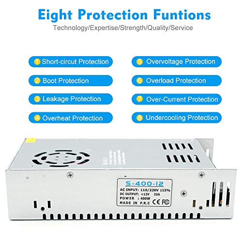 inShareplus 12V 33A 400W, DC Universal Regulated Switching Power Supply, Converter AC 100-240V to DC 12 Volt LED Driver, Transformer, Adapter for LED Strip Light, 3D Printer, Radio, Computer Project - style: 12V 400W