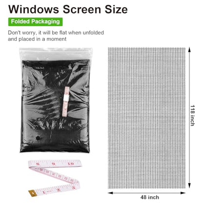 Replacement Window Screens, 48X118 Inch Durable Window Screen Mesh for Patio Porch Door Windows, DIY Adjustable Fiberglass Screen Repair Kit Sliding Net Roll Pet, Black by Ouskr (Pack of 2) - size: 48"x118"Black (Pack of 2)