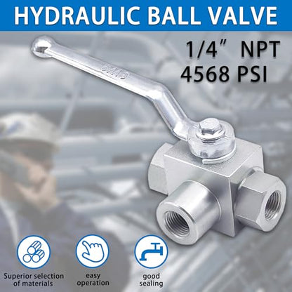 TieMin High Pressure Hydraulic Ball Valve1/4 Inch 4568 PSI (315bar) High Pressure, Shut-Off 3 Way Hydraulic Ball Valve KHB3K 1/4" NPT - color: 1/4" NPT, size: 3-Way
